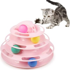 Cat Tower Ball Track Toy – Multi-Level Spinning Ball Fun Pink