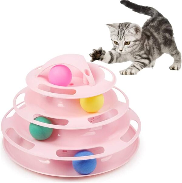 Cat Tower Ball Track Toy – Multi-Level Spinning Ball Fun Pink