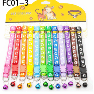 Paw Printed Nylon Thread Cat Collars with Bell 1piece